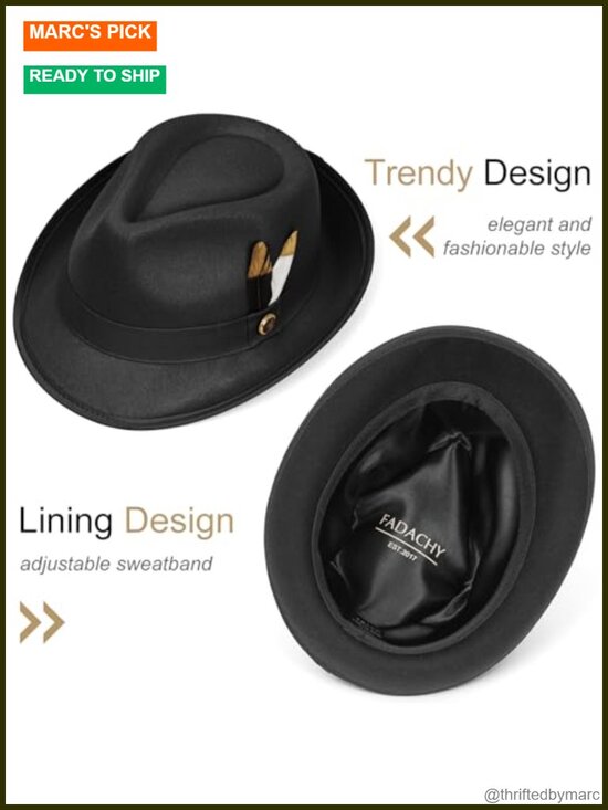 Short Brim Felt Trilby Fedora Hat with Feather, Unisex Adjustable main image 5